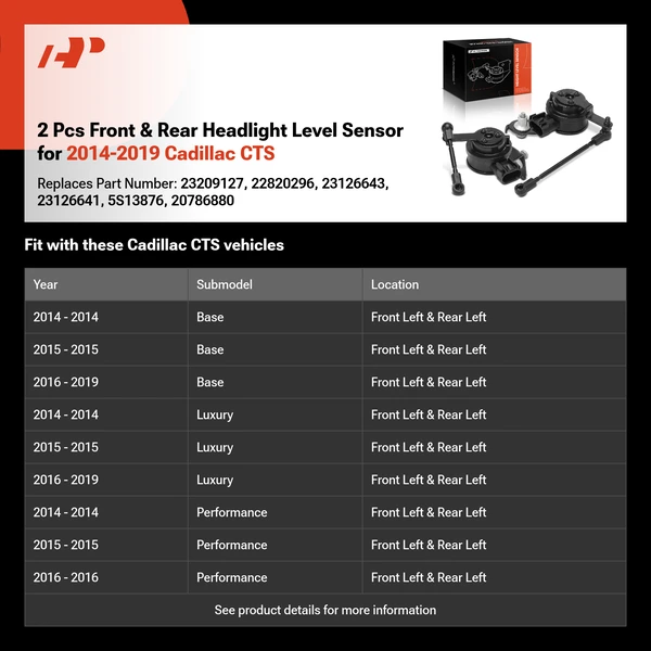 2 Pcs Front & Rear Headlight Level Sensor for 2014-2019 Cadillac CTS