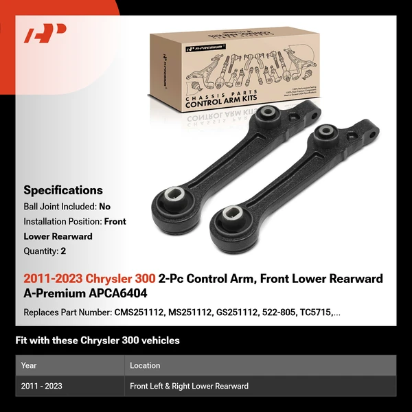 2011-2023 Chrysler 300 2-Pc Control Arm, Front Lower Rearward A-Premium APCA6404