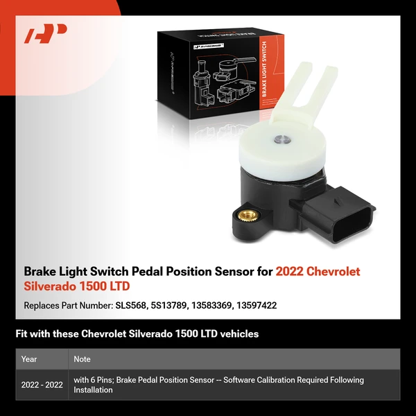 Brake Light Switch Pedal Position Sensor for 2022 Chevrolet Silverado 1500 LTD