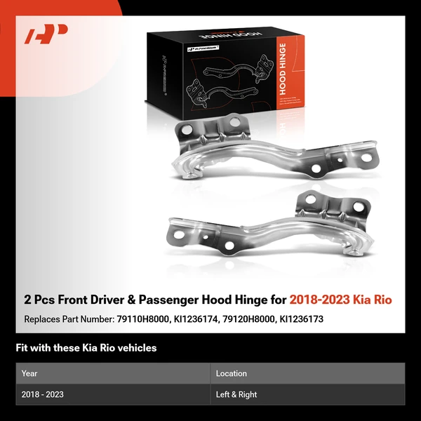 2 Pcs Front Driver & Passenger Hood Hinge for 2018-2023 Kia Rio