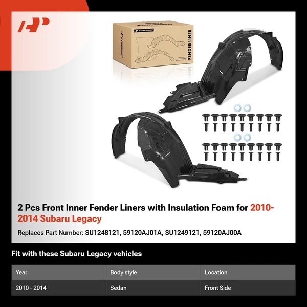 2 Pcs Front Inner Fender Liners with Insulation Foam for 2010-2014 Subaru Legacy