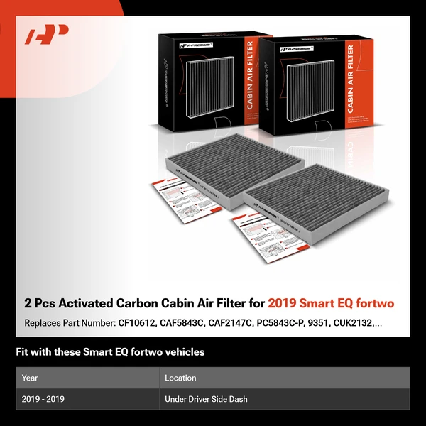 2 Pcs Activated Carbon Cabin Air Filter for 2019 Smart EQ fortwo