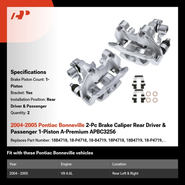 2004-2005 Pontiac Bonneville 2-Pc Brake Caliper Rear Driver & Passenger 1-Piston A-Premium APBC3256