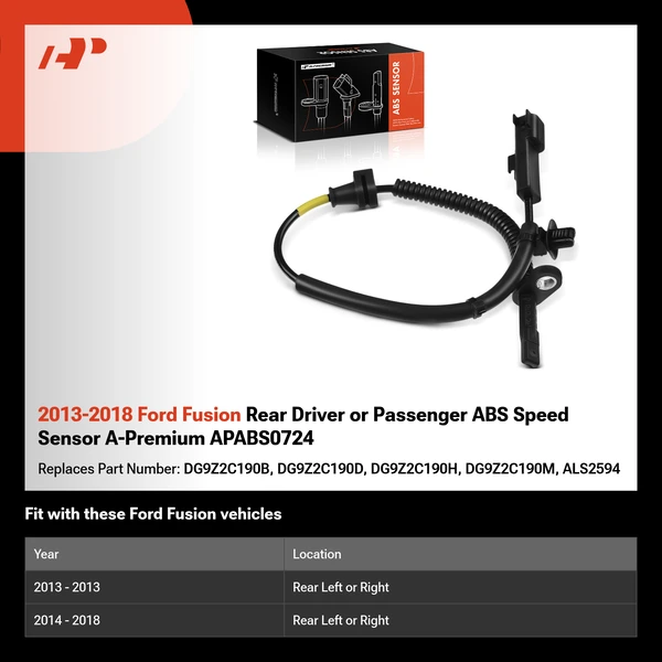 2013-2018 Ford Fusion Rear Driver or Passenger ABS Speed Sensor A-Premium APABS0724