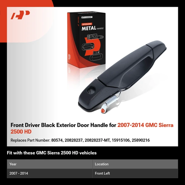 Front Driver Black Exterior Door Handle for 2007-2014 GMC Sierra 2500 HD