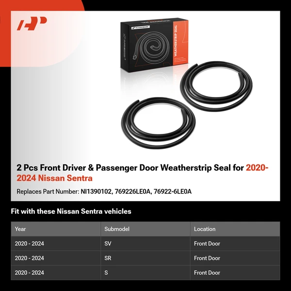 2 Pcs Front Driver & Passenger Door Weatherstrip Seal for 2020-2024 Nissan Sentra