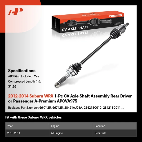 2012-2014 Subaru WRX 1-Pc CV Axle Shaft Assembly Rear Driver or Passenger A-Premium APCVA975
