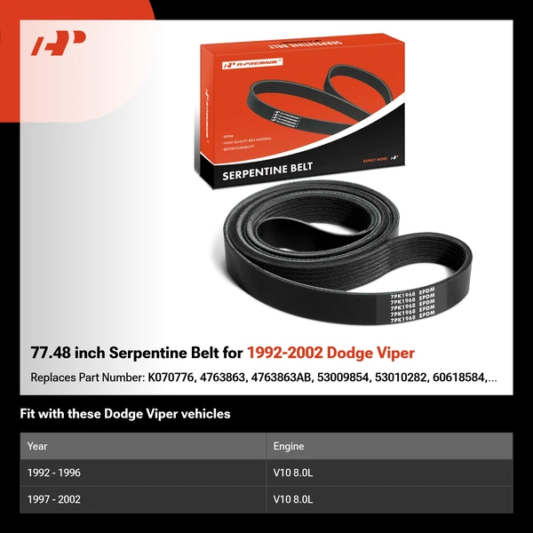 77.48 inch Serpentine Belt for 1992-2002 Dodge Viper