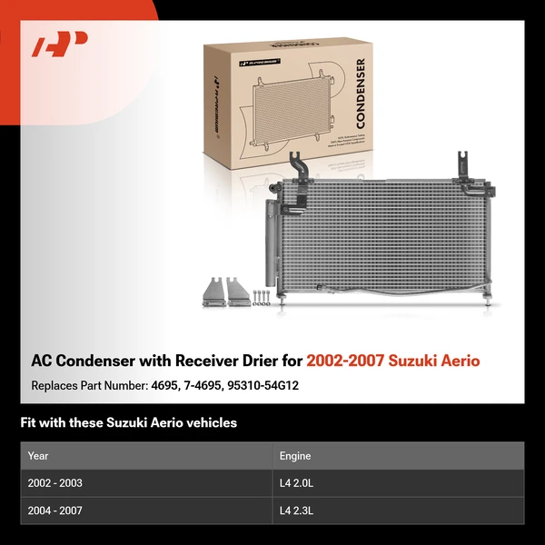 AC Condenser with Receiver Drier for 2002-2007 Suzuki Aerio