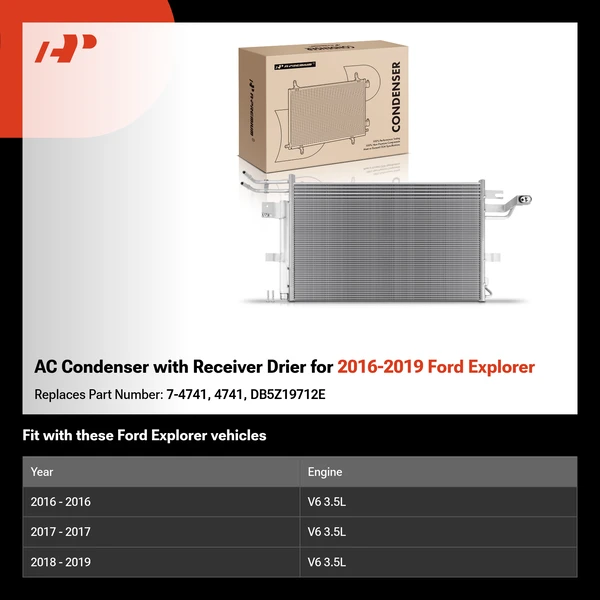AC Condenser with Receiver Drier for 2016-2019 Ford Explorer