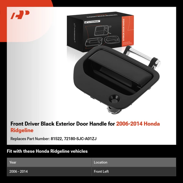 Front Driver Black Exterior Door Handle for 2006-2014 Honda Ridgeline