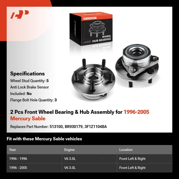 2 Pcs Front Wheel Bearing & Hub Assembly for 1996-2005 Mercury Sable