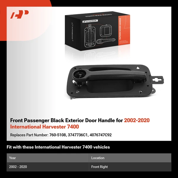 Front Passenger Black Exterior Door Handle for 2002-2020 International Harvester 7400