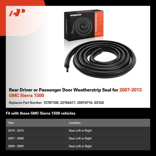 Rear Driver or Passenger Door Weatherstrip Seal for 2007-2013 GMC Sierra 1500