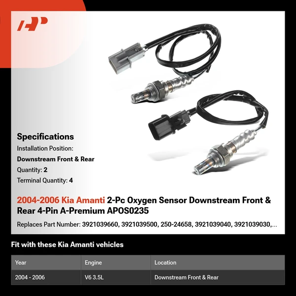 2004-2006 Kia Amanti 2-Pc Oxygen Sensor Downstream Front & Rear 4-Pin A-Premium APOS0235