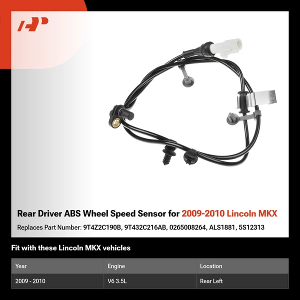 Rear Driver ABS Wheel Speed Sensor for 2009-2010 Lincoln MKX