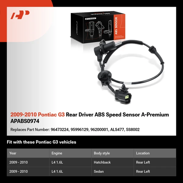 2009-2010 Pontiac G3 Rear Driver ABS Speed Sensor A-Premium APABS0974