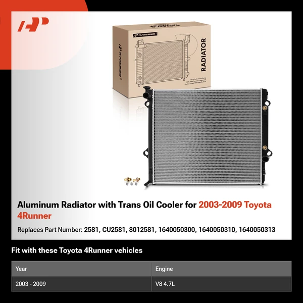 Aluminum Radiator with Trans Oil Cooler for 2003-2009 Toyota 4Runner