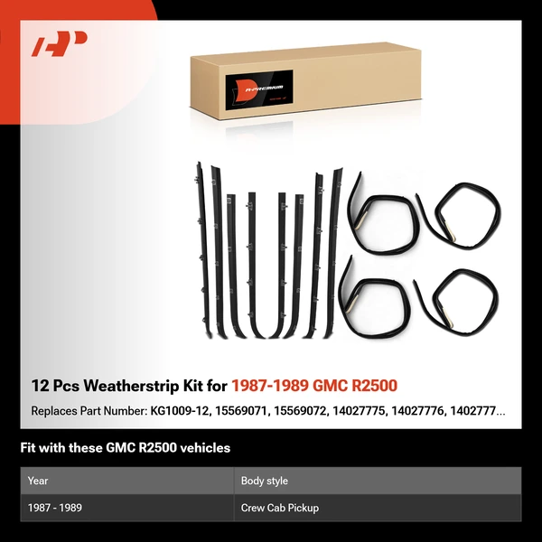 12 Pcs Weatherstrip Kit for 1987-1989 GMC R2500