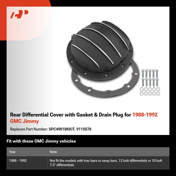 Rear Differential Cover with Gasket & Drain Plug for 1988-1992 GMC Jimmy