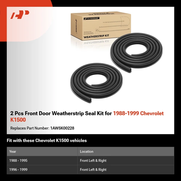 2 Pcs Front Door Weatherstrip Seal Kit for 1988-1999 Chevrolet K1500