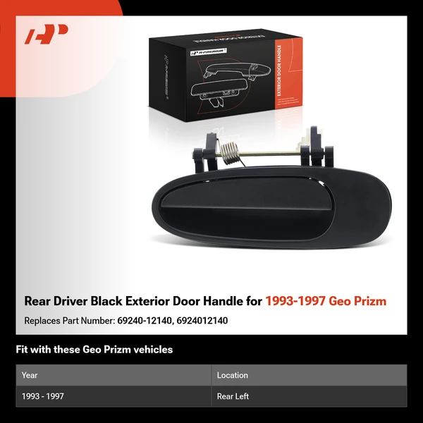 Rear Driver Black Exterior Door Handle for 1993-1997 Geo Prizm