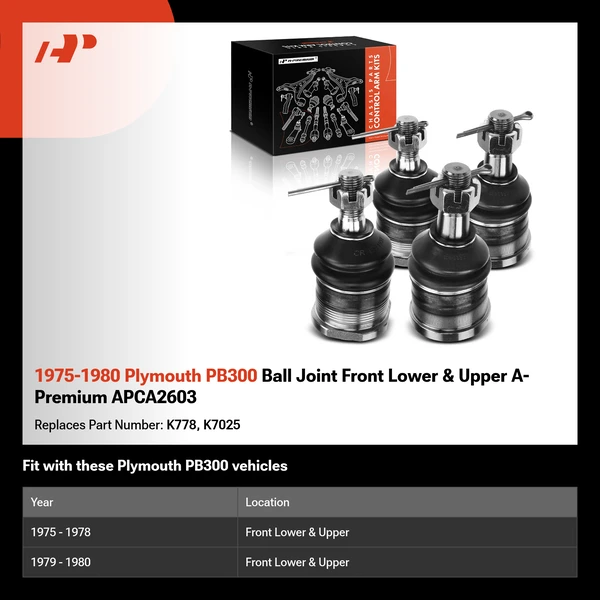 1975-1980 Plymouth PB300 Ball Joint Front Lower & Upper A-Premium APCA2603