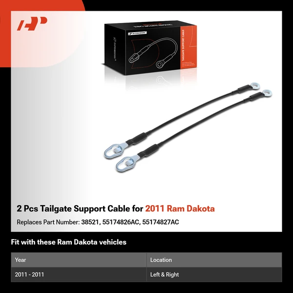 2 Pcs Tailgate Support Cable for 2011 Ram Dakota