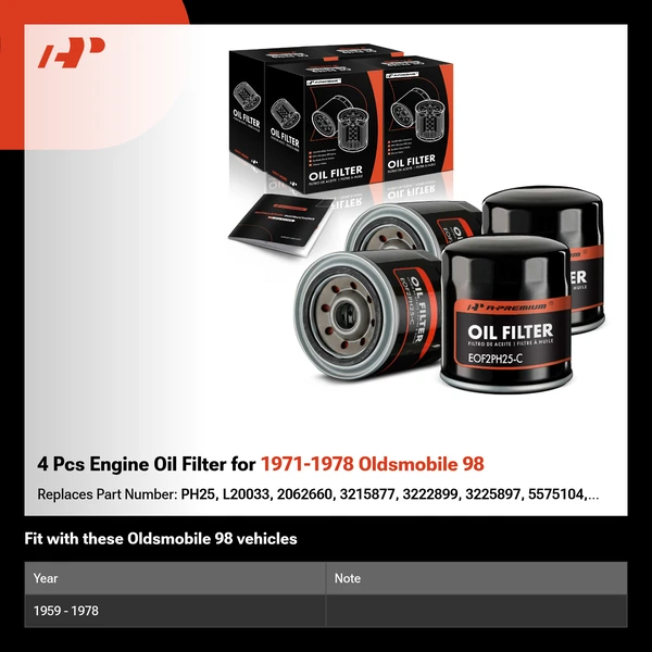 4 Pcs Engine Oil Filter for 1971-1978 Oldsmobile 98