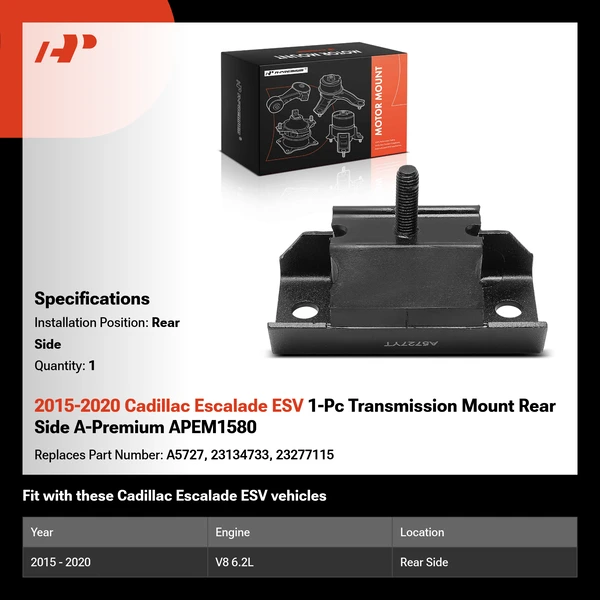 2015-2020 Cadillac Escalade ESV 1-Pc Transmission Mount Rear Side A-Premium APEM1580