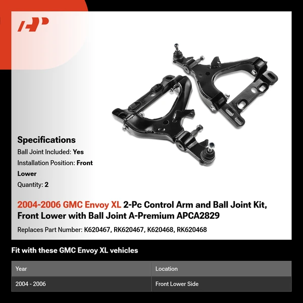 2004-2006 GMC Envoy XL 2-Pc Control Arm and Ball Joint Kit, Front Lower with Ball Joint A-Premium APCA2829