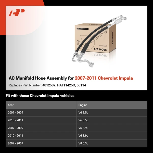 AC Manifold Hose Assembly for 2007-2011 Chevrolet Impala
