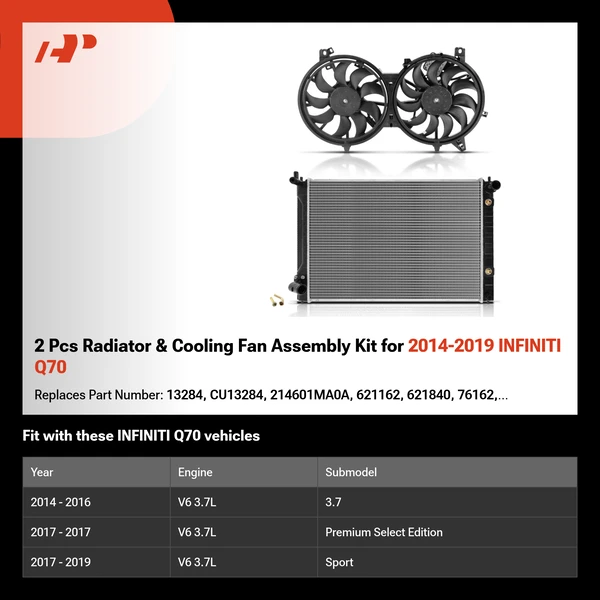 2 Pcs Radiator & Cooling Fan Assembly Kit for 2014-2019 INFINITI Q70