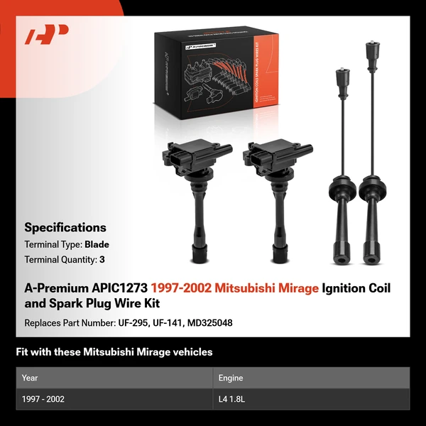 A-Premium APIC1273 1997-2002 Mitsubishi Mirage Ignition Coil and Spark Plug Wire Kit