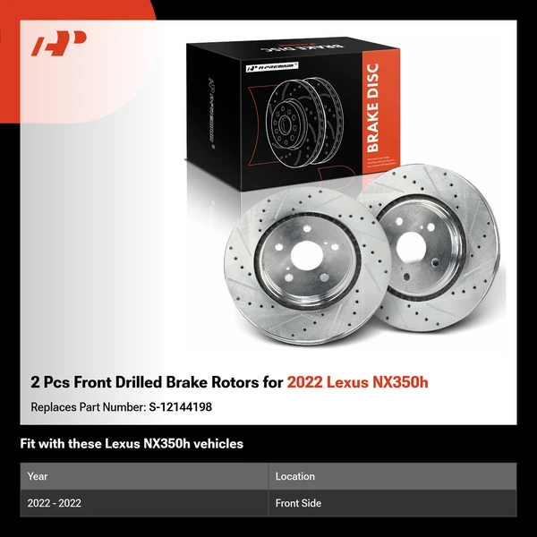 2 Pcs Front Drilled Brake Rotors for 2022 Lexus NX350h