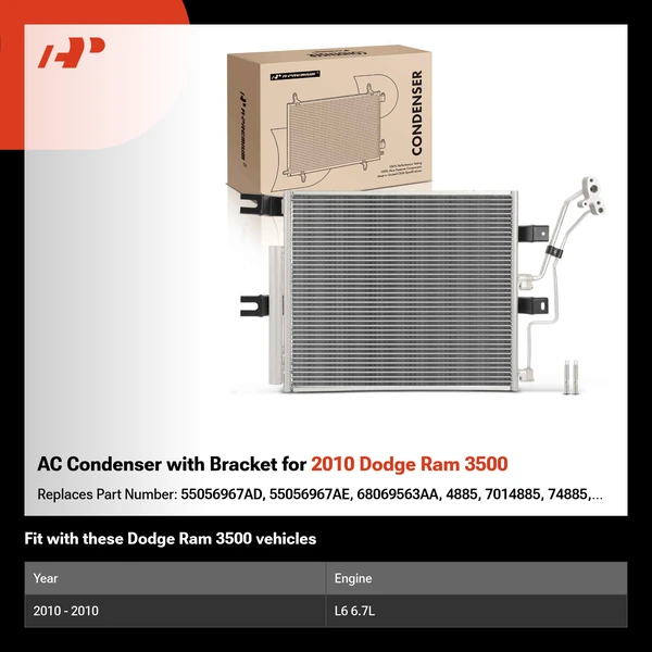 AC Condenser with Bracket for 2010 Dodge Ram 3500