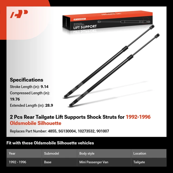 2 Pcs Rear Tailgate Lift Supports Shock Struts for 1992-1996 Oldsmobile Silhouette