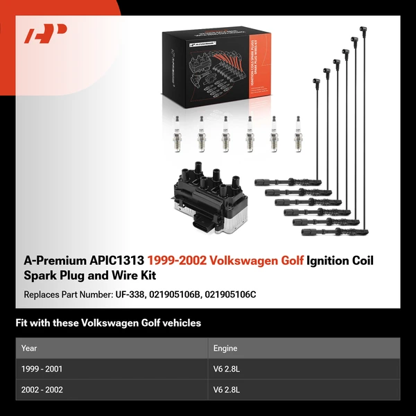A-Premium APIC1313 1999-2002 Volkswagen Golf Ignition Coil Spark Plug and Wire Kit