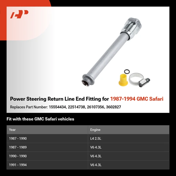 Power Steering Return Line End Fitting for 1987-1994 GMC Safari