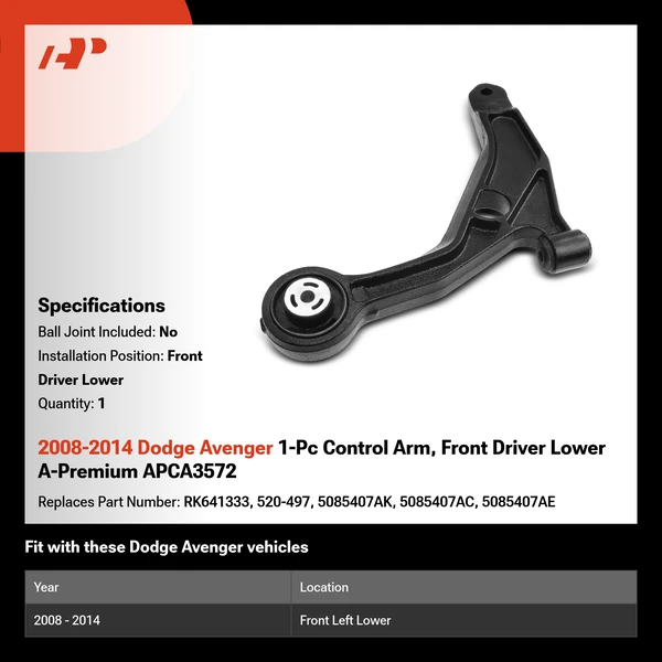 2008-2014 Dodge Avenger 1-Pc Control Arm, Front Driver Lower A-Premium APCA3572