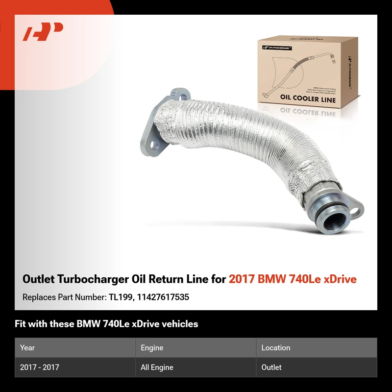 Outlet Turbocharger Oil Return Line for 2017 BMW 740Le xDrive