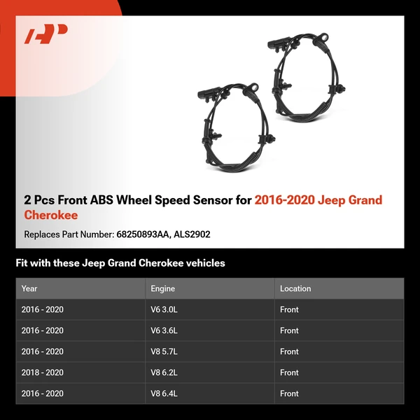 2 Pcs Front ABS Wheel Speed Sensor for 2016-2020 Jeep Grand Cherokee