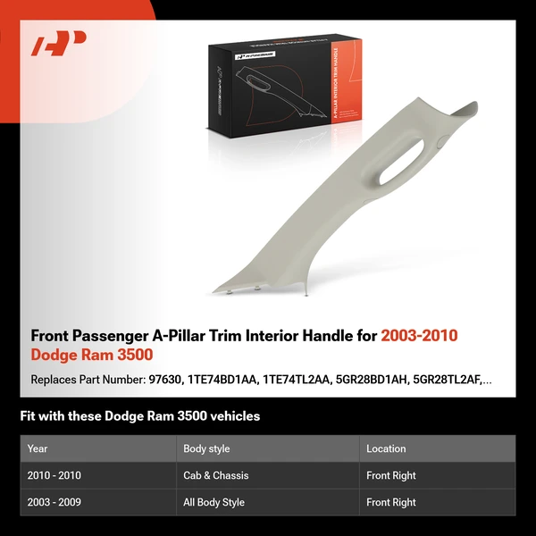 Front Passenger A-Pillar Trim Interior Handle for 2003-2010 Dodge Ram 3500