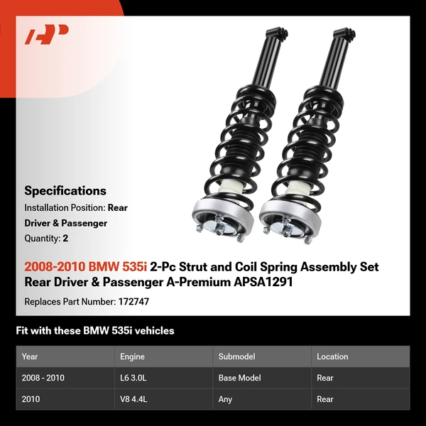 2008-2010 BMW 535i 2-Pc Strut and Coil Spring Assembly Set Rear Driver & Passenger A-Premium APSA1291