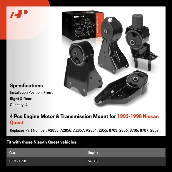 4 Pcs Engine Motor & Transmission Mount for 1993-1998 Nissan Quest