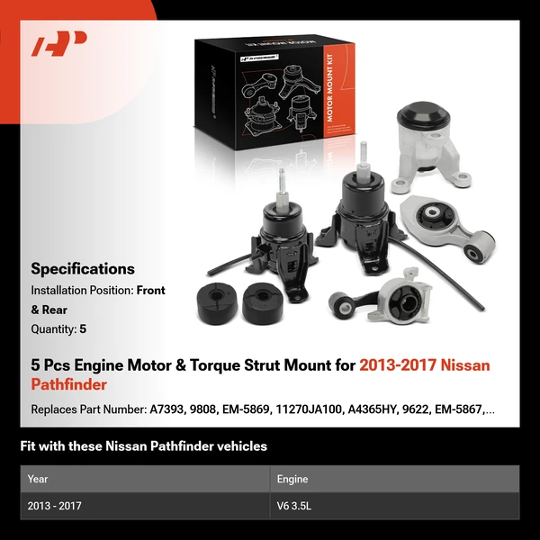5 Pcs Engine Motor & Torque Strut Mount for 2013-2017 Nissan Pathfinder