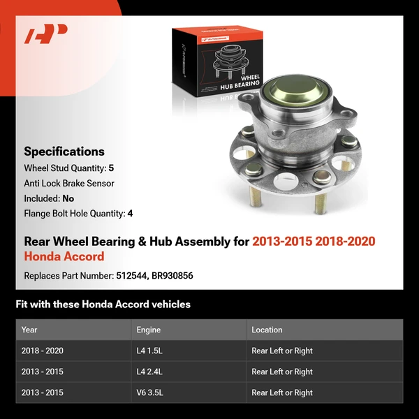 Rear Wheel Bearing & Hub Assembly for 2013-2015 2018-2020 Honda Accord