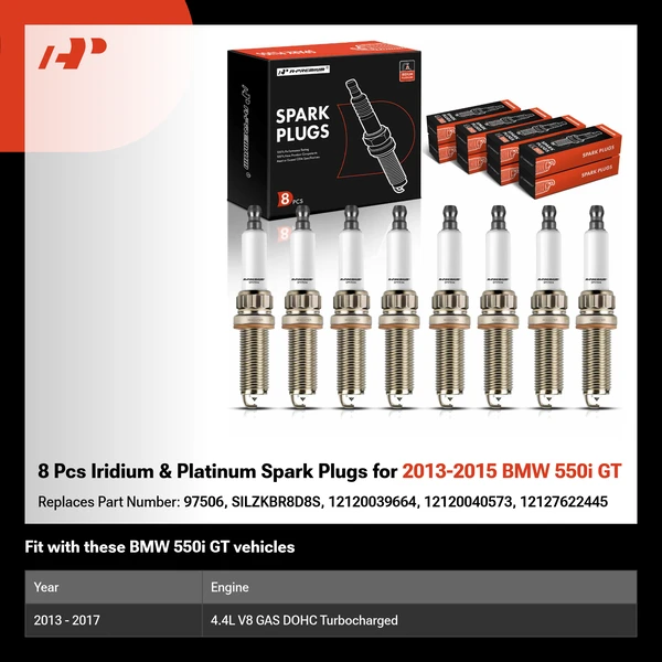 8 Pcs Iridium & Platinum Spark Plugs for 2013-2015 BMW 550i GT