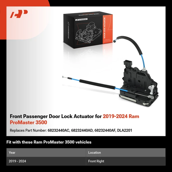 Front Passenger Door Lock Actuator for 2019-2024 Ram ProMaster 3500