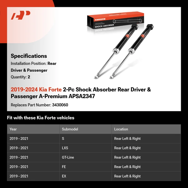 2019-2024 Kia Forte 2-Pc Shock Absorber Rear Driver & Passenger A-Premium APSA2347